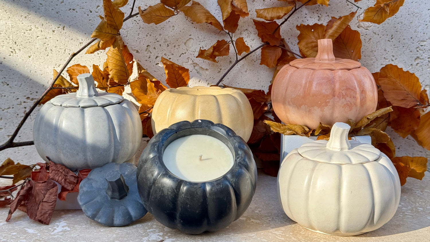 Concrete Pumpkin Candle