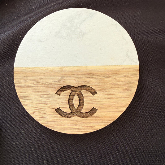 White Marble/ Acacia Wood Coasters (Set of 2)
