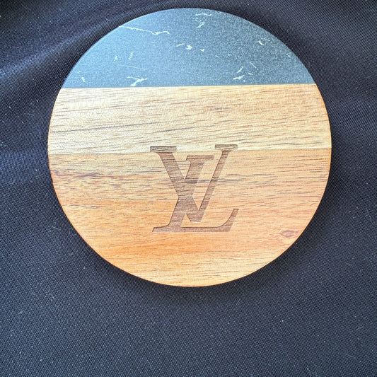 Black Marble/ Acacia Wood Coasters (Set of 2)